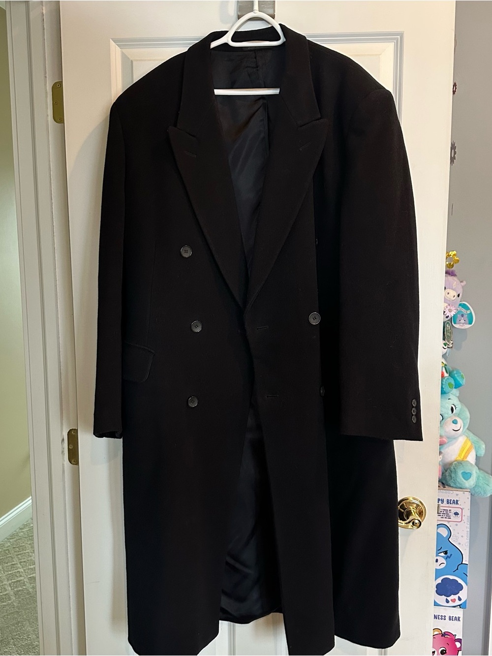 Stanley Blacker Men’s Black Double-breasted Vintage Wool Overcoat / Topcoat 44L